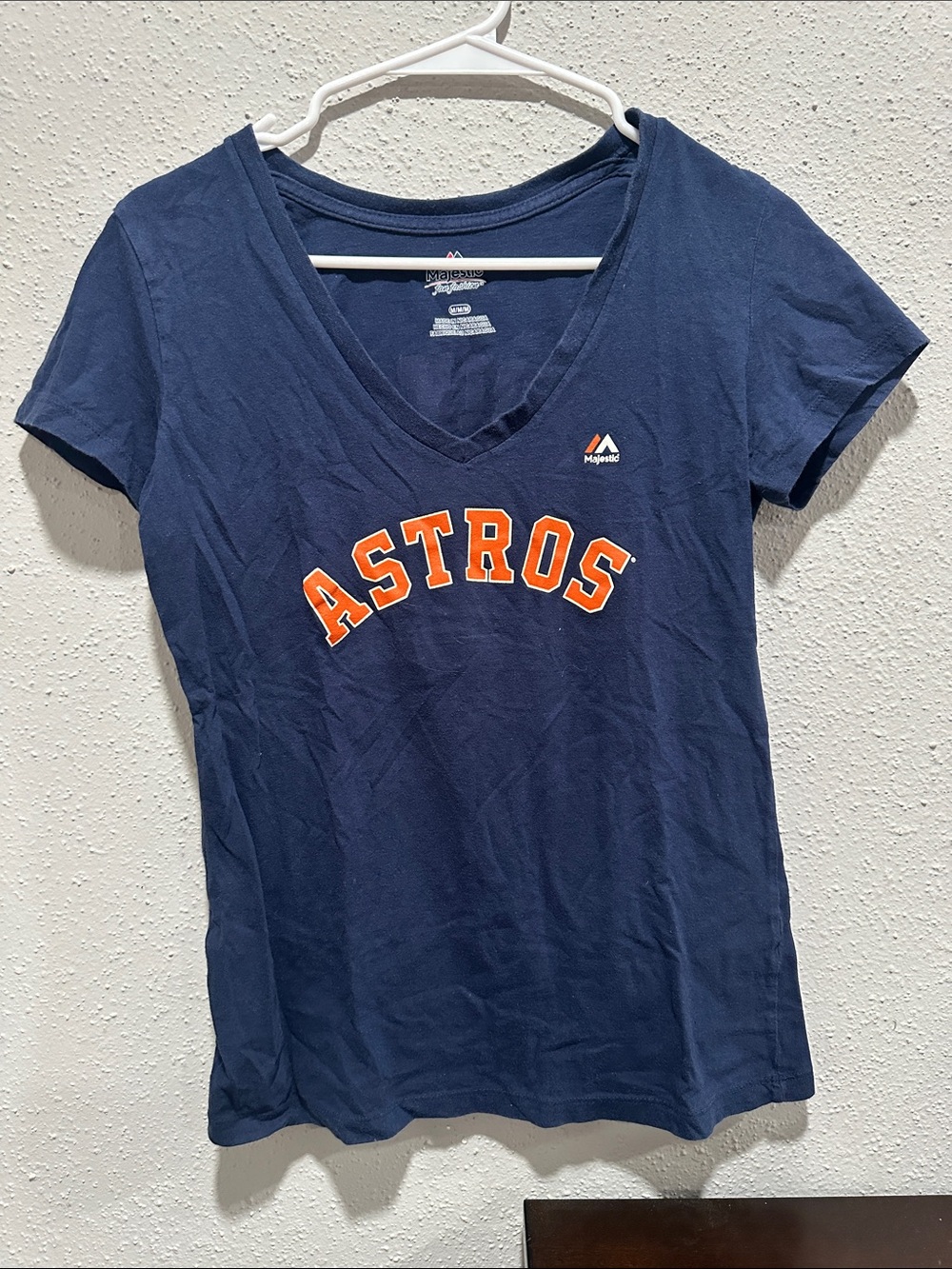 Majestic Navy Astros V-Neck Tee with Orange Lettering
